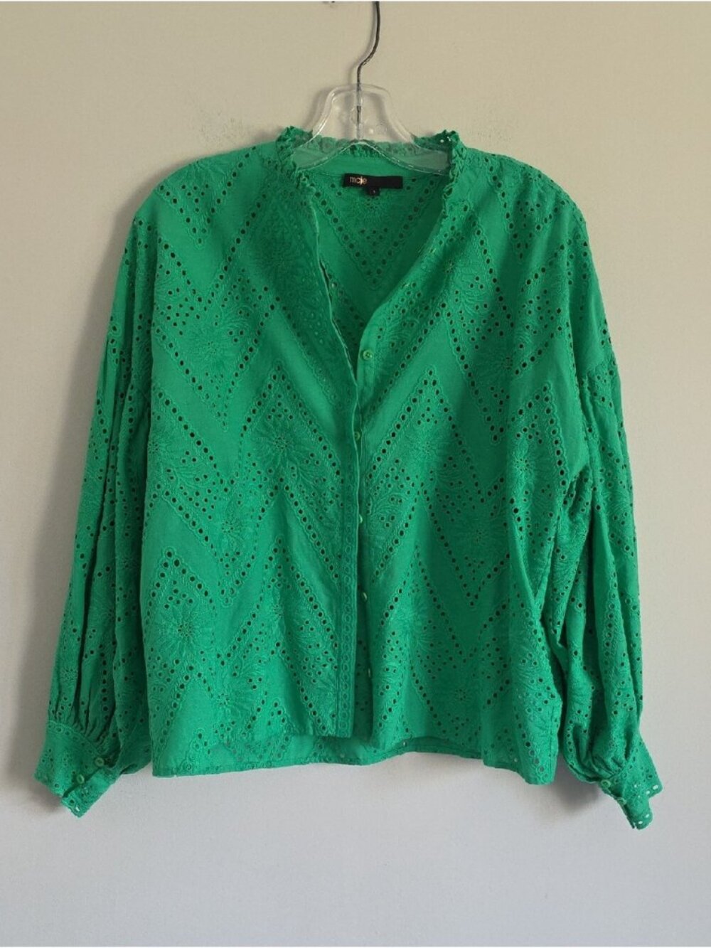 *SOLD* MAJE | Ciggy Eyelet Embroidery Cotton Blouse in green sz L - Picture 3 of 7